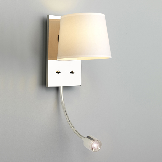 Twin Source Bedside Lamp with White Shade