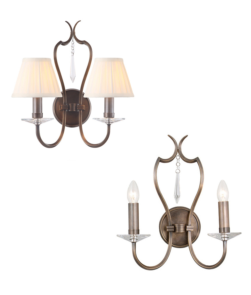 Double Arm Wall Light with White Shades