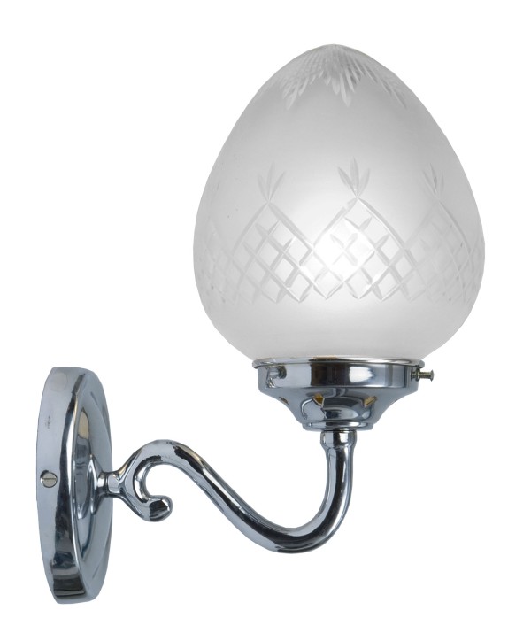 Curved Chrome Wall Light with Etched Glass