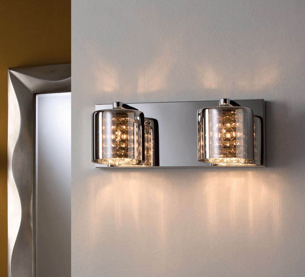 Smoked Glass, Crystal & Chrome Wall Light