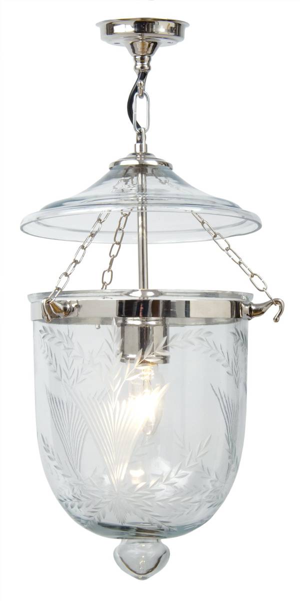 Chrome & Fern Etched Glass Lantern