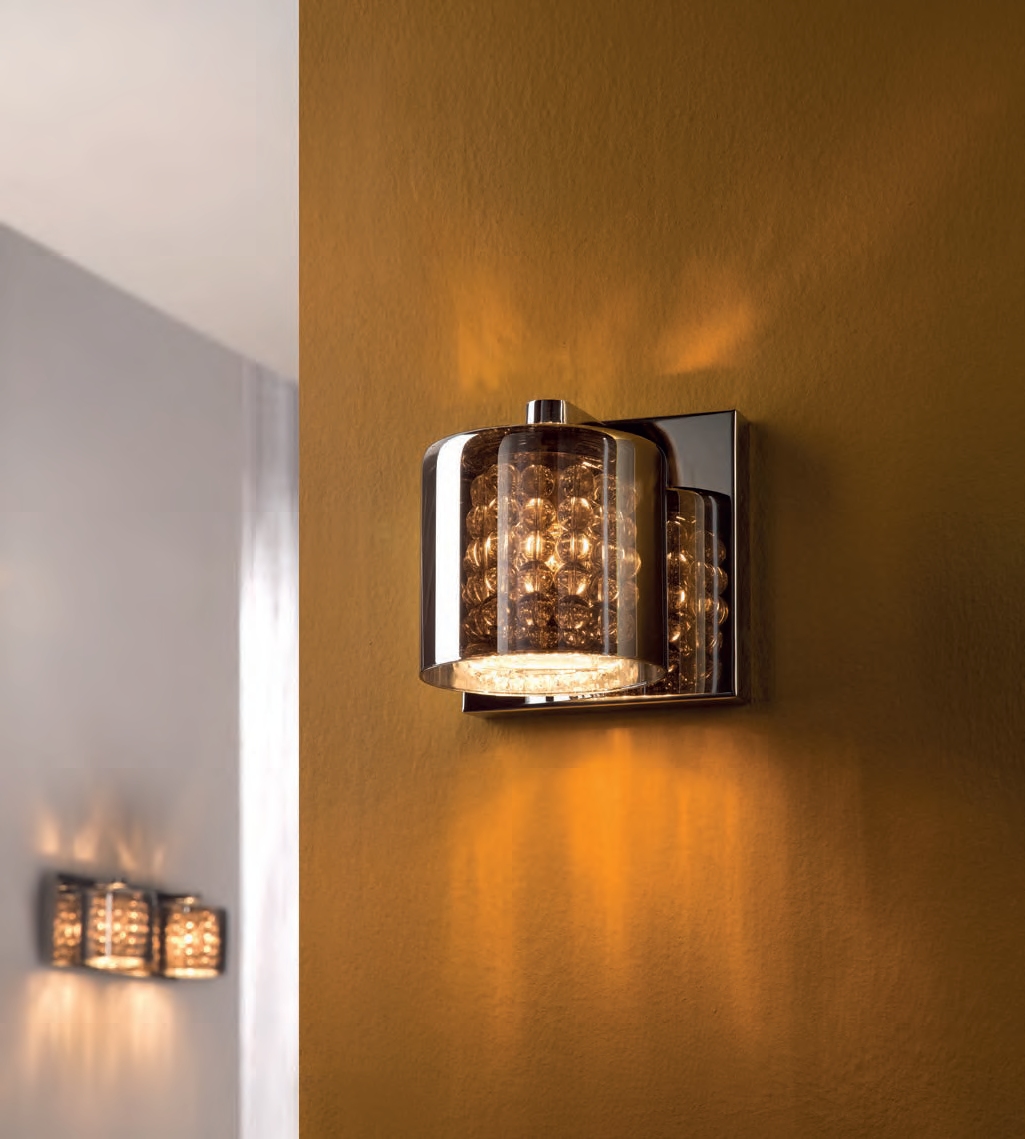 Smoked Glass, Crystal & Chrome Wall Light