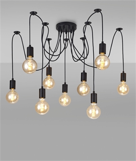 Ceiling Spider Pendant in Black with 9 Off-Set Flexes