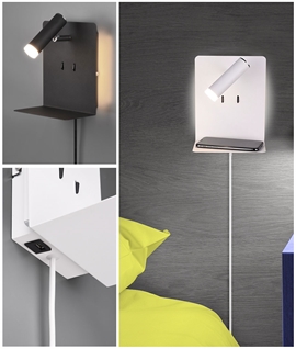 Backlit Bedside Adjustable Reading Light - Integral shelf & USB Charger