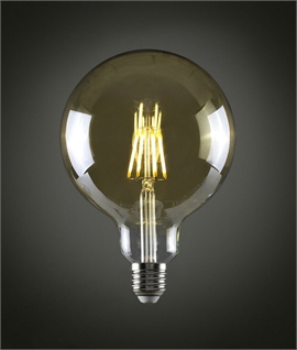 E27 175mm 6w LED Amber Glass Filament Globe - 660 Lumens