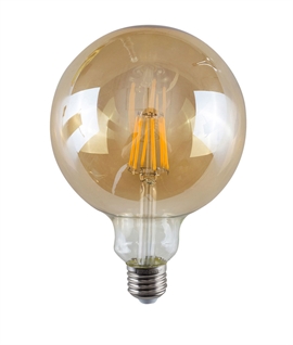 E27 175mm 6w LED Amber Glass Filament Globe - 660 Lumens