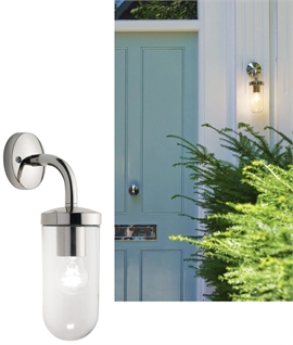 Modern Polished Nickel Exterior Wall Light - Clear Glass