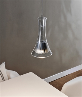Trumpet Glass Pendant with Aluminium Detail & LED Lamp