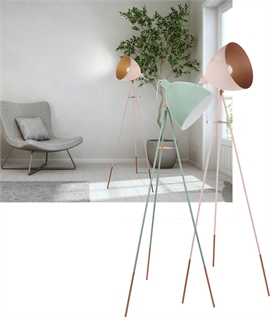 Vintage Tripod Floor Lamp in Pastel Paint Pink or Mint Finish
