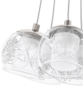 7 Light LED Clear and Satin Glass Pendant - Inner Wire Globe Detail
