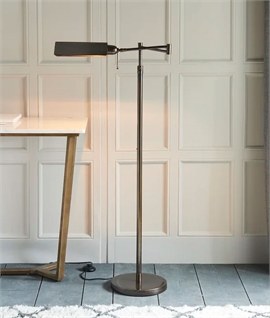 Patinated Brass Hand-Made Reading Floor Lamp - Adjustable 