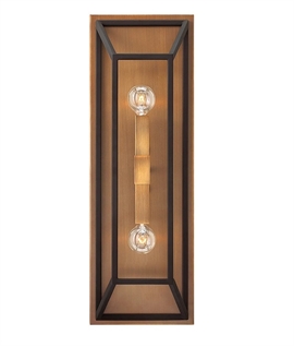 Tall Box Wall Light in Black with Bronze Back Plate