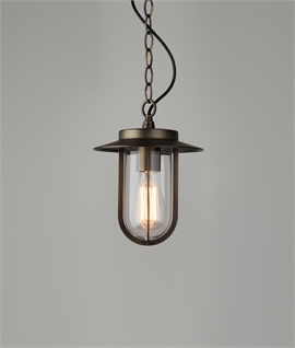 Contemporary Chain Suspended Porch Lantern - Cargo Style with Clear Glass