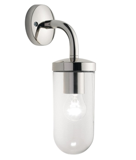 Modern Polished Nickel Exterior Wall Light - Clear Glass