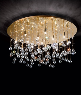 Round Flush Ceiling Mounted Light with Crystal Droplets in Gold or Chrome