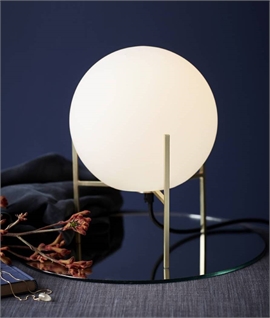 Globe Opal Glass and Brass Base Table Lamp