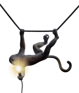 Black Swinging Monkey Sculpture Light with Rope by Seletti
