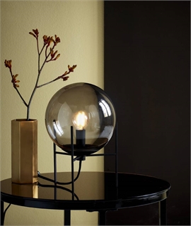 Smoked Glass Globe and Black Base Table Lamp 