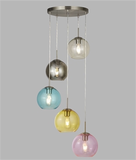5 Light Pendant with 5 Coloured Glass Shades