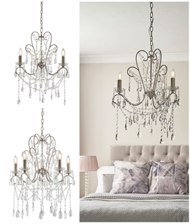 Vintage Style Boudoir Crystal Chandeliers in Aged Silver - 3 or 5 Arm