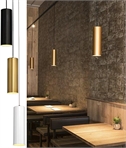 Slim Modern Tube Light Pendant - Black, Gold or White and Matching Ceiling Rose