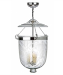 Etched Glass Bell Jar Lantern with Chrome Chain & Detailing