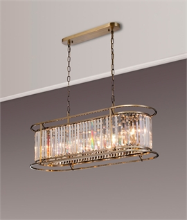 Antique Brass & Clear Crystal Rod Oval Pendant 