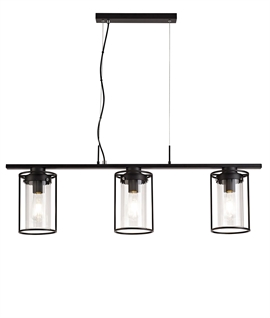 Black & Clear Glass Linear Pendant Light - 1m Width