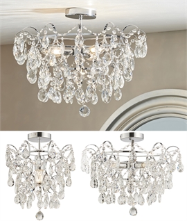 IP44 Semi-Flush Ceiling Light - Chrome & Faceted Crystals