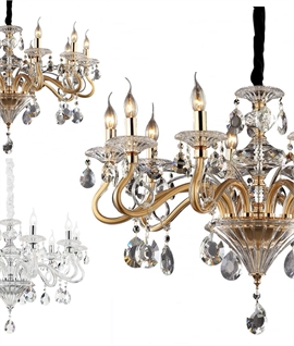 Cut Crystal Scrolled and Curled 10 Arm Chandelier - Chrome or Gold