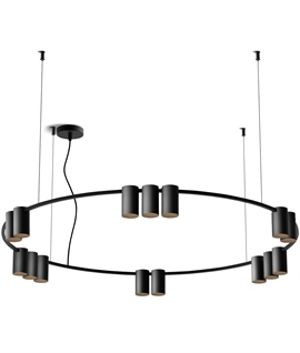 Black 1000mm Extra Large Ring Pendant Light with 15 GU10 Downlights
