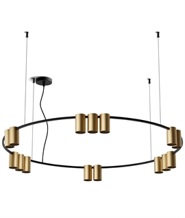 Black & Brushed Brass 1000mm Extra Large Ring Pendant Light with 15 GU10 Downlights