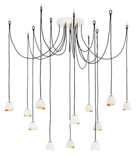 Luxury White & Gold Shade Spider 12 Light Pendant