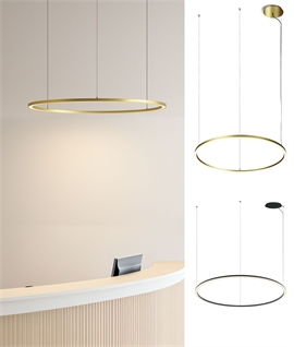 Large 1270mm Wire-Suspended LED Ring Pendant Light in Brushed Brass or Black
