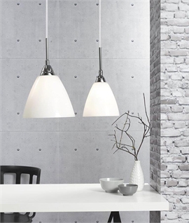 Modern Design White Glass Light Pendant - Chrome Metalwork