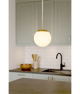 15cm Opal Glass Bauhaus Style Ball Light Pendant with Brass Fittings