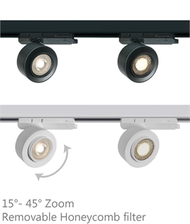 15w Zoom Adjustable Track Spotlight - Widely Compatitible COB LED & Removable Honeycomb