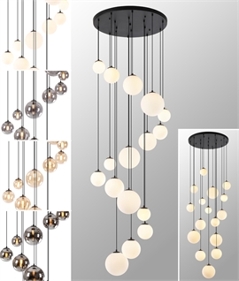 Satin Black 16 Light Cluster Pendant - Glass Globe Shades