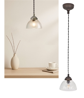 La Parisienne Ribbed Glass Small Pendant Light in Satin Nickel & Bronze