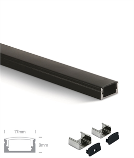 Matt Black LED Aluminium Profile with Black Polycarbonate Diffuser - 17mm x 9mm x 2m