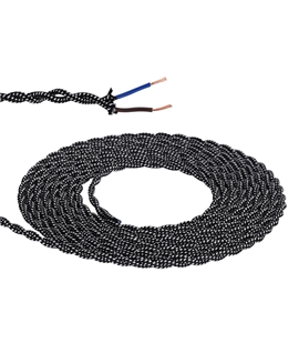 1m Black & White Spot Braided Twisted 2 Core 0.75mm Cable 