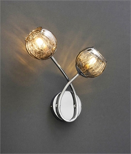 Curved Chrome Wall Light with Pretty Twin Glass Shades
