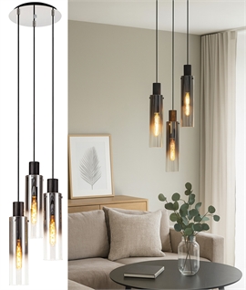 3 Light Cluster Pendant with Black-Smoke Fade Glass