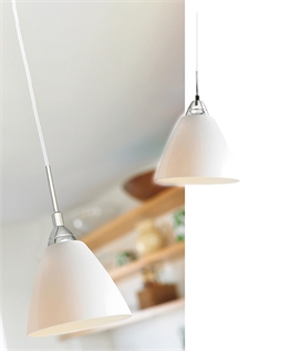 Modern Design White Glass Light Pendant - Chrome Metalwork