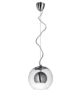 Spanish Design 20cm Clear Glass Globe & Matt Nickel Pendant