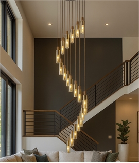 Extra Large Chrome Cascade Pendant with 21 Mocha-Amber Glass Shades