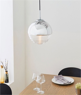 Rippled Glass Globe Light Pendant with Chrome Finish