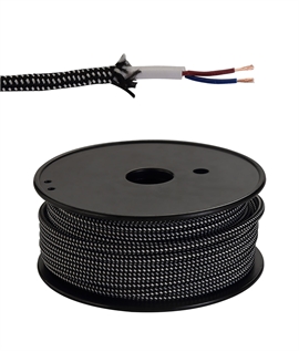 25m Roll Black & White Spot Braided 2 Core 0.75mm 25m Roll Black & White Spot Braided 2 Core 0.75mm