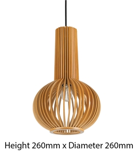 Natural Wood Slat Pendant & Black Flex - 3 Options