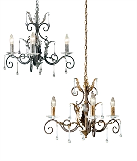3 Light Elegant Rococo Style Chandeliers - Crystal Adorned